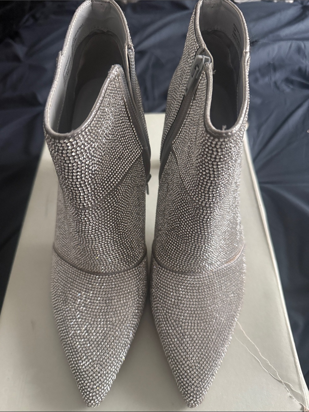 Steve Madden Silver Crystal Pointed Toe Ankle Booties